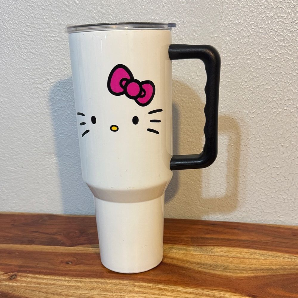 Hello Kitty Stainless Steel Tumbler White Cup Black Handle Sanrio Kawaii